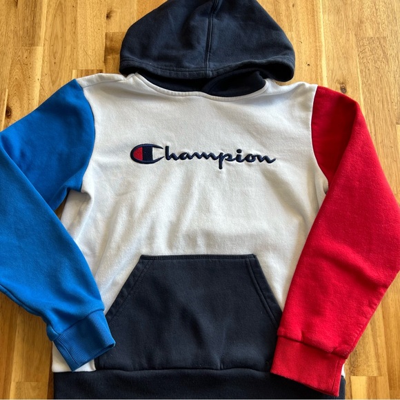 Champion Other - Champion Kids Large Colorblock Hoodie Navy White Red Blue Logo Pullover